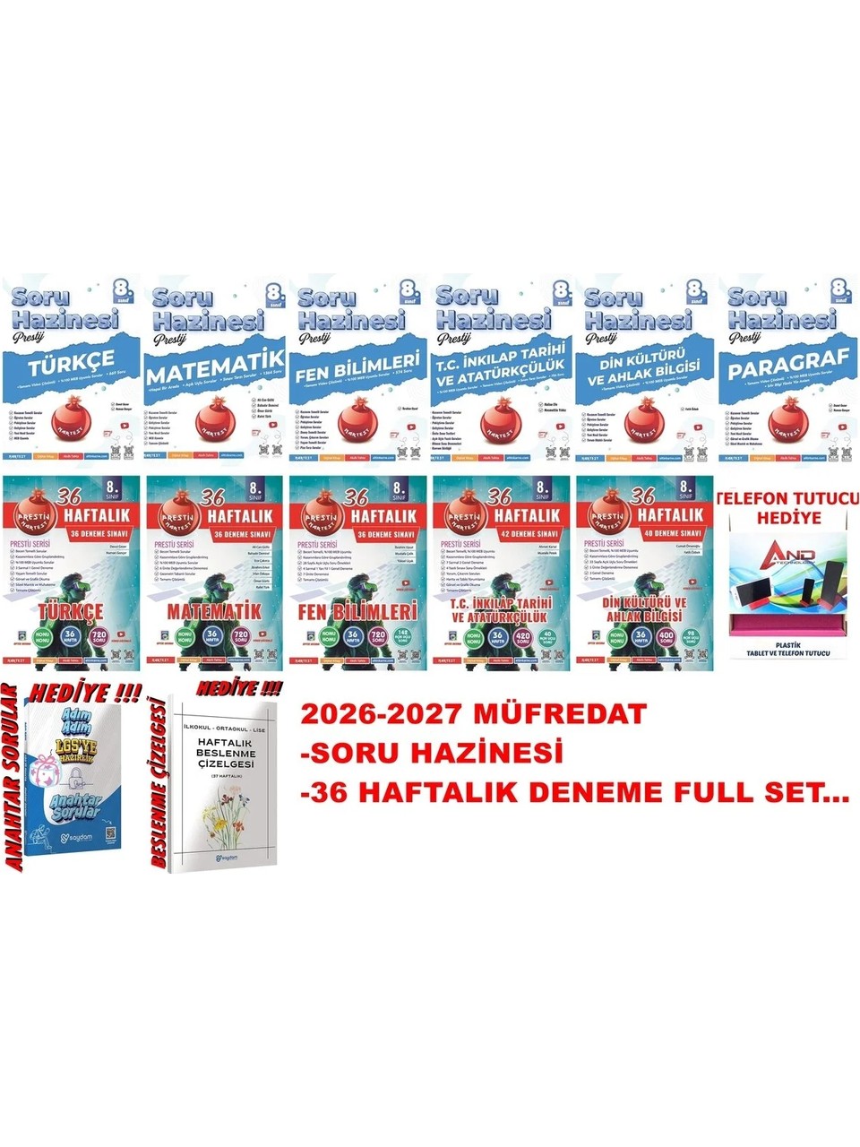 Nartest Yayınevi 2027 Müfredat 8.sınıf Soru Hazinesi ve 36 Haftalık Deneme Tüm Dersler Full Set