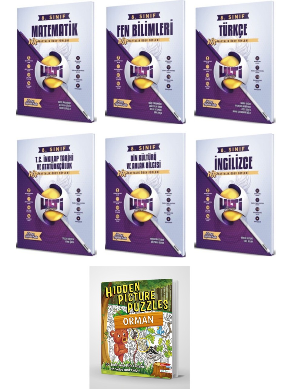 Bes yayınları 2024 8. Sınıf LGS Tüm Dersler Ulti Haftalık Ödev Föyleri 7 Kitap Seti - Hidden Pictures Puzzles